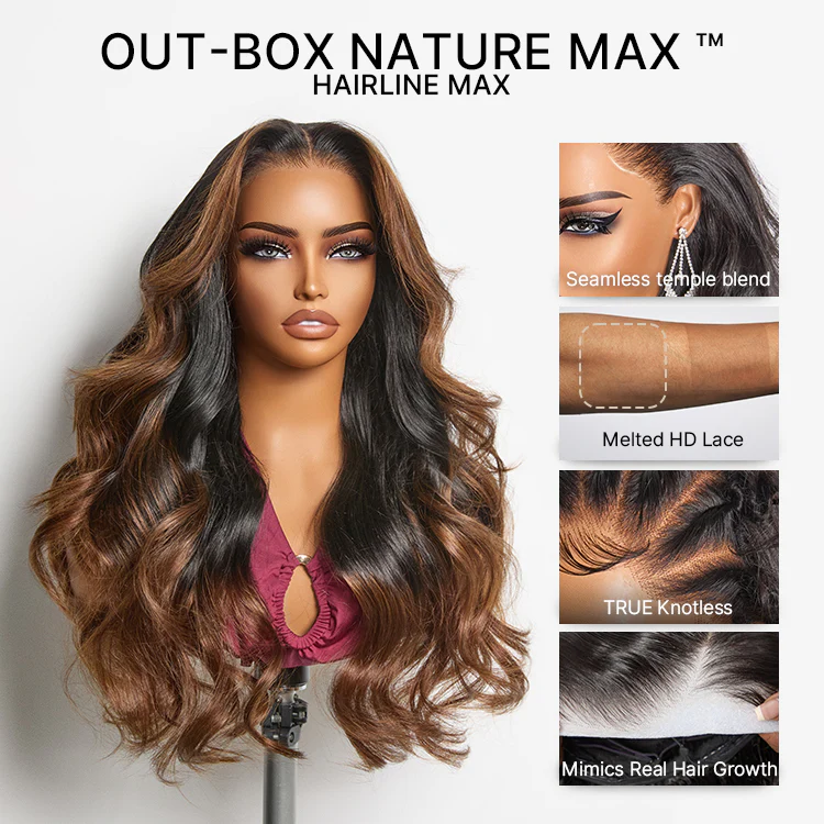 NatureMAX™ 200% Density Glueless 13x4 HD Lace Front Wig Ombre Brown Loose Wave Human Hair Wig Pre-Cut Lace Flexi-Fit Drawstring Cap - Image 2