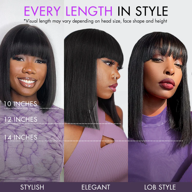 New Customers Only | Ash Blonde Highlights Yaki Blunt Cut Bob Wig with Bangs Glueless Minimalist Lace Short Wig Breathable Cap - Image 9