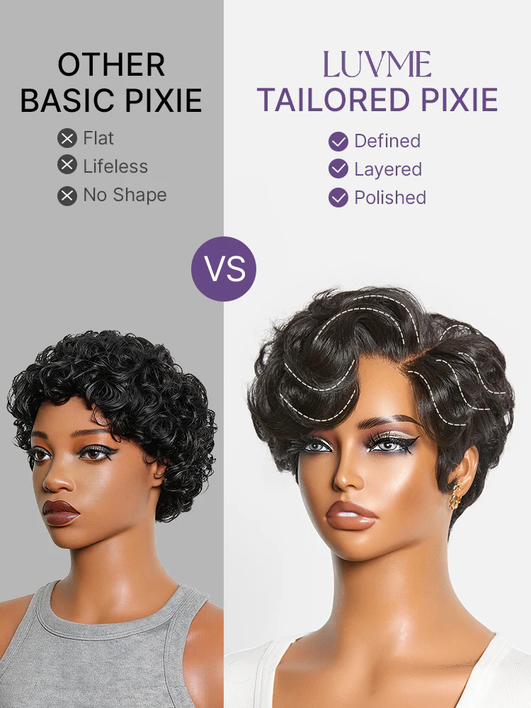 New Customers Only | Beginner Friendly Natural Black Lightweight Roll Curl Glueless Minimalist HD Lace Short Pixie Cut Wig Pre Cut Lace - Image 5