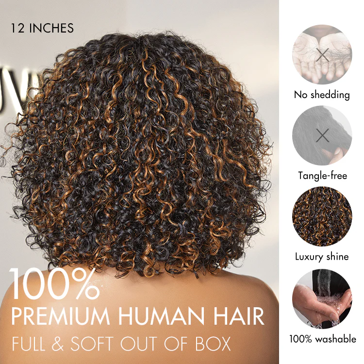 New Customers Only | Beginner Friendly Water Wave Minimalist Lace Glueless Short Curly Wig with Bangs - Image 13