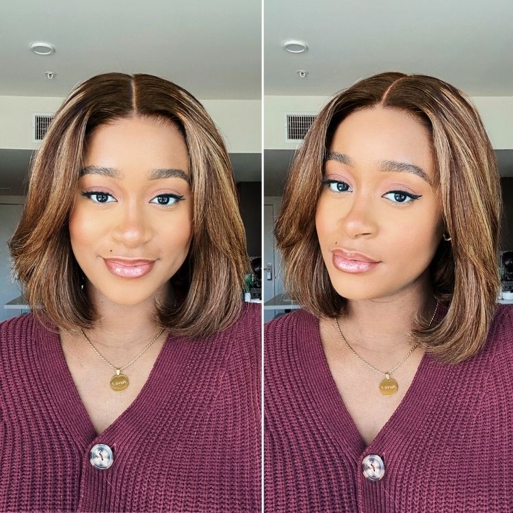 New Customers Only | Blonde Highlight / Brown Highlight Short Layered Bob Wig Glueless 5x5 Closure Pre-Cut Lace Wig - Image 5
