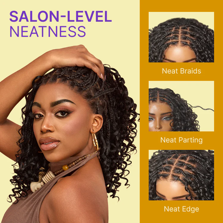 New Customers Only | HD Full Lace Knotless Boho Curls Braided Bob Wig Flexi Fit Invisi Drawstring Cap - Image 3