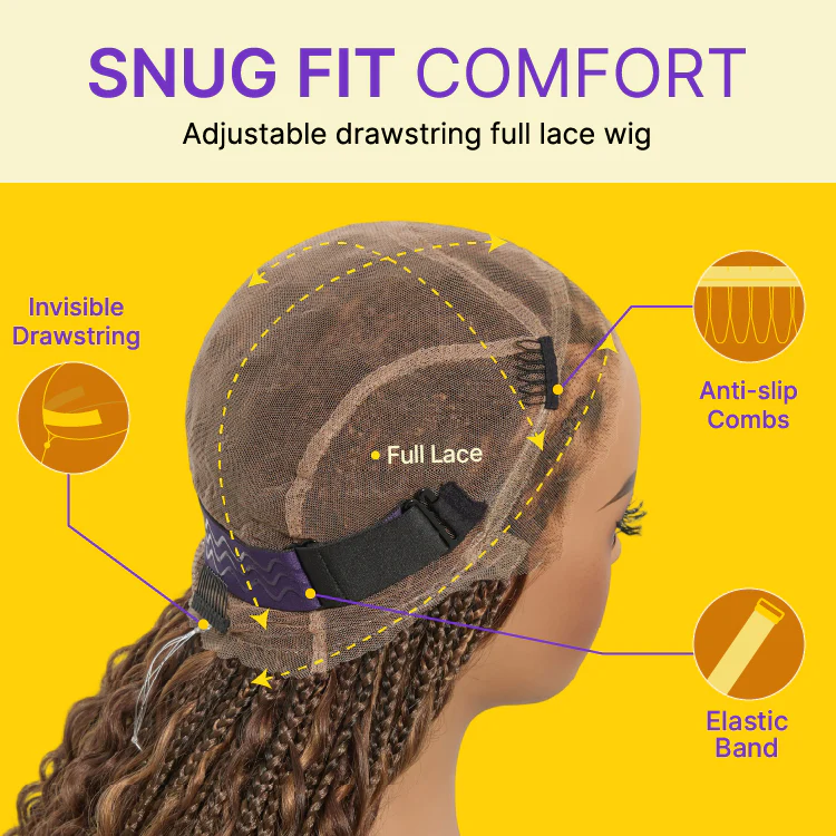 New Customers Only | HD Full Lace Knotless Boho Curls Braided Bob Wig Flexi Fit Invisi Drawstring Cap - Image 9