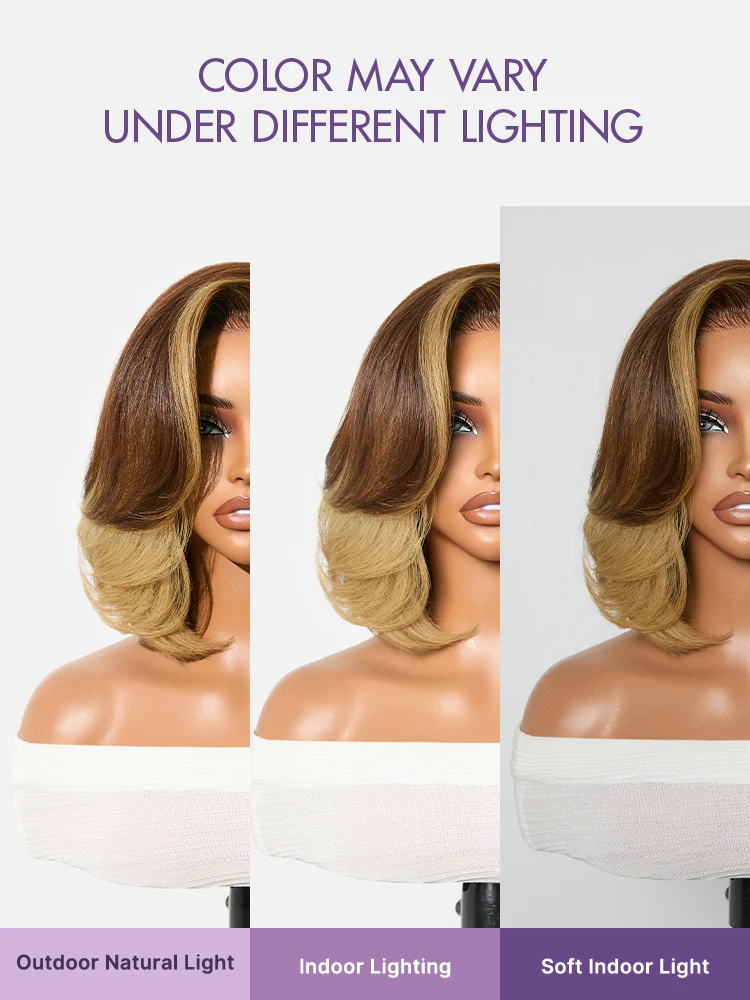 New Customers Only | Honey Blonde Face-Framing Highlights Blow Out Layered Cut Glueless 5x5 Closure Lace Bob Wig Pre-cut Lace - Image 5