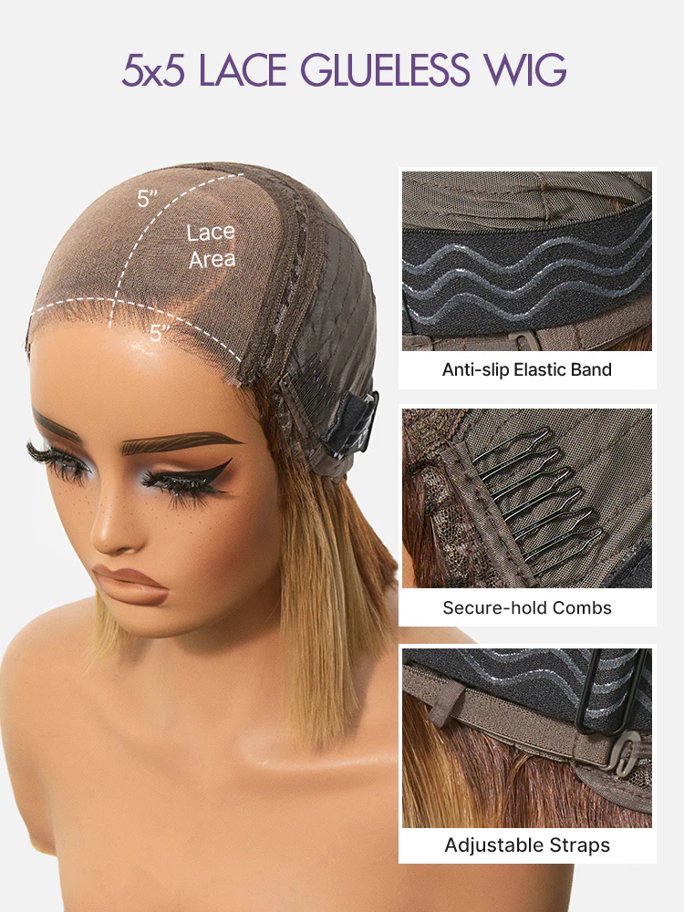 New Customers Only | Honey Blonde Face-Framing Highlights Blow Out Layered Cut Glueless 5x5 Closure Lace Bob Wig Pre-cut Lace - Image 8