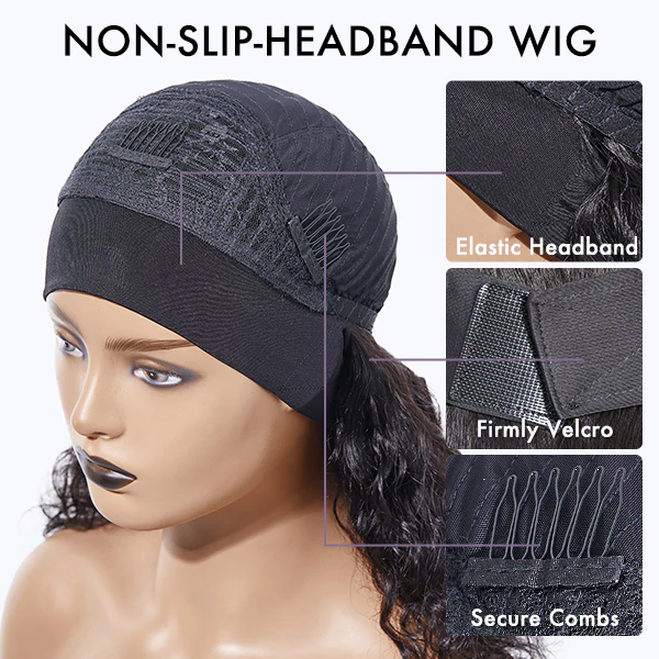 New Customers Only | Natural Black Jerry Curly No Lace Glueless Free Part Long Headband Wig 100% Human Hair (Get Free Trendy Headbands) - Image 9