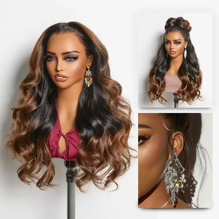 New Customers Only | NatureMAX 200% Density Glueless 13x4 HD Lace Front Wig Ombre Brown Loose Wave Human Hair Wig Pre-Cut Lace Flexi-Fit Drawstring Cap