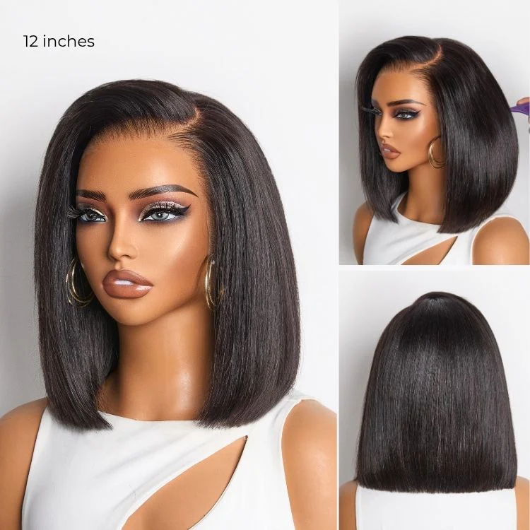 New Customers Only | PreMax Wigs | Super Natural Hairline Silky Blunt Cut Bob Glueless 13x4 Frontal Lace Human Hair Short Wig Pre-Cut Lace - Image 8