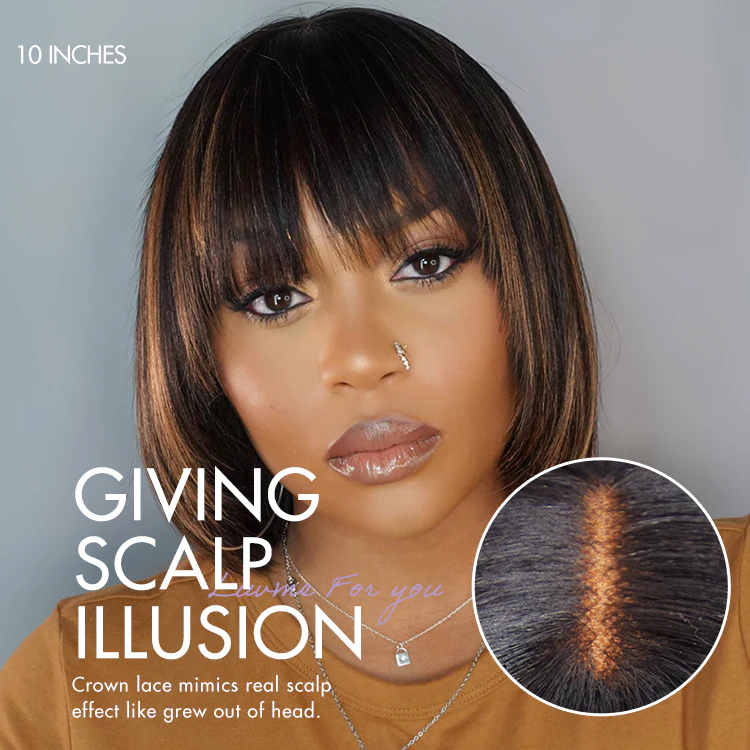 New Customers Only | Put On and Go Ash Blonde Highlight / Brown Highlight / Natural Black Layered Cut Yaki Straight Minimalist Lace Bob Wig - Image 6