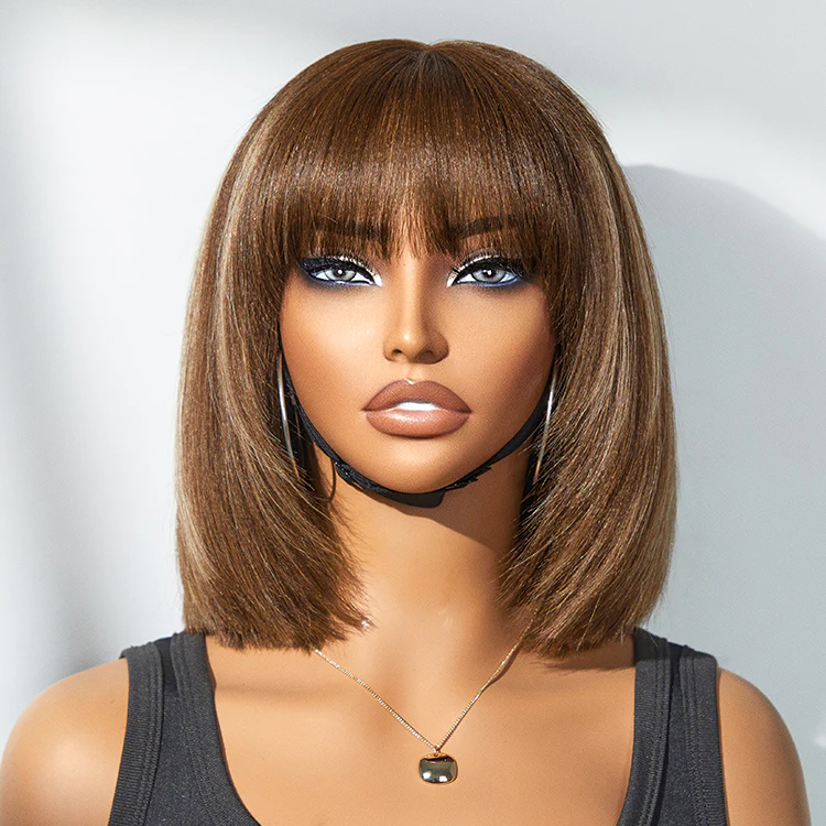 New Customers Only | Put On and Go Ash Blonde Highlight / Brown Highlight / Natural Black Layered Cut Yaki Straight Minimalist Lace Bob Wig - Image 8