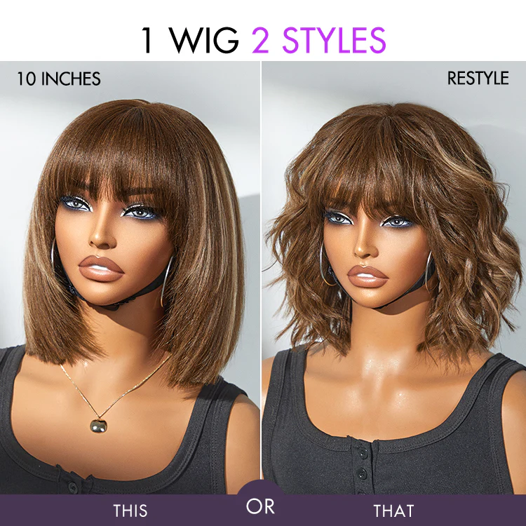 New Customers Only | Put On and Go Ash Blonde Highlight / Brown Highlight / Natural Black Layered Cut Yaki Straight Minimalist Lace Bob Wig - Image 9