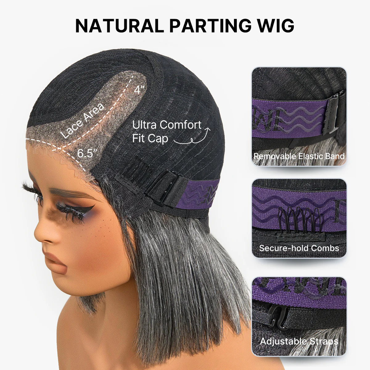 New Customers Only | Salt & Pepper 100% Human Hair Layered Bob Wig Glueless Minimalist Lace Grey Wig Pre-Cut Lace - Image 8