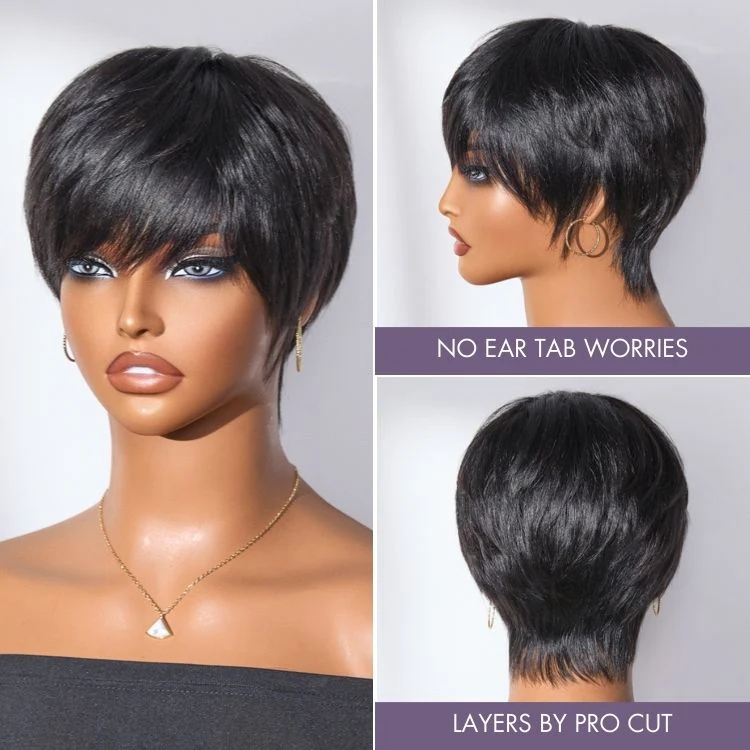 New Customers Only | Throw On & Go Short Cut with Bangs Wig Ultra Comfort Cotton Cap Glueless Wig Hair Loss Friendly - Image 7