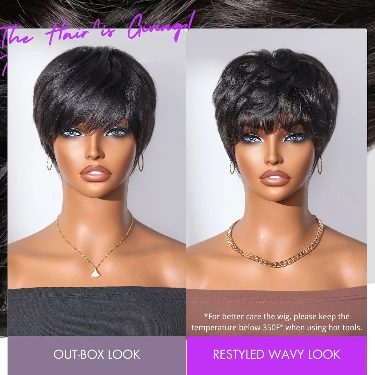 New Customers Only | Throw On & Go Short Cut with Bangs Wig Ultra Comfort Cotton Cap Glueless Wig Hair Loss Friendly - Image 9