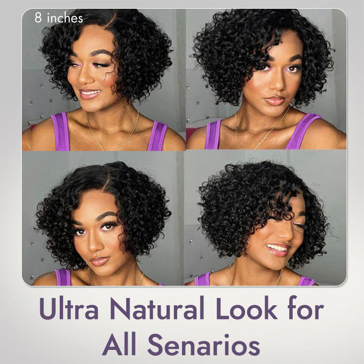 New Customers Only | Trendy Short Cut Curly Minimalist HD Lace Glueless Side Part Wig 100% Human Hair - Image 7