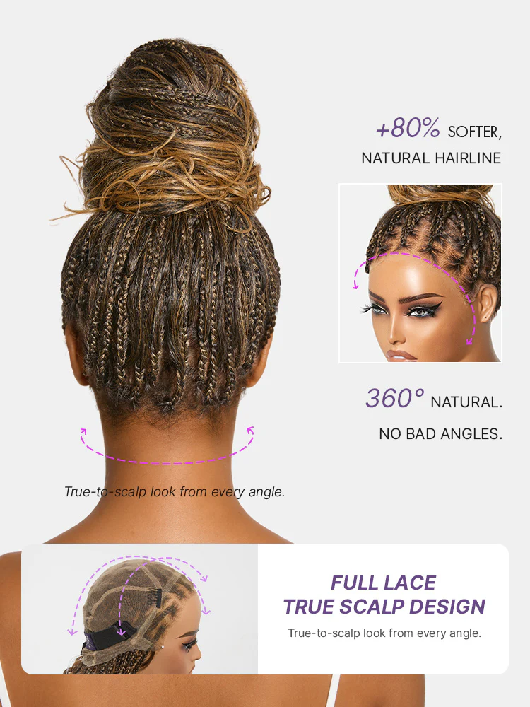 OwnScalp™Ombre Honey Blonde French Curl Knotless Boho Braids HD Full Lace Long Wig Flexi Fit Invisi Drawstring Cap - US Only - Image 8