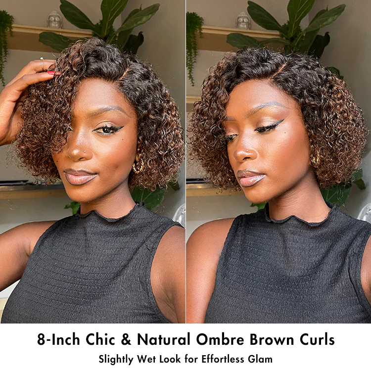 Soft-Shine Mocha Mousse Ombre - Fluffy Kinky Curl Glueless Minimalist HD Lace Wig Ready to Go - Image 4