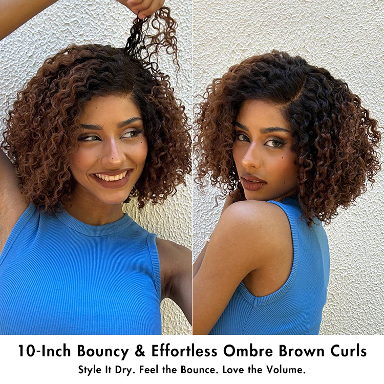 Soft-Shine Mocha Mousse Ombre - Fluffy Kinky Curl Glueless Minimalist HD Lace Wig Ready to Go - Image 5