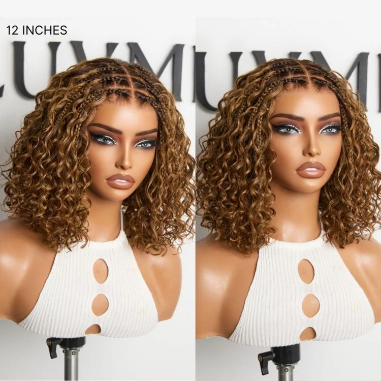 Readitress™ Ombre Brown Highlight Boho Braids Deep Curly Glueless 5x5 Closure Lace with Braided Top Human Hair Wig Pre-Cut Lace - Image 4