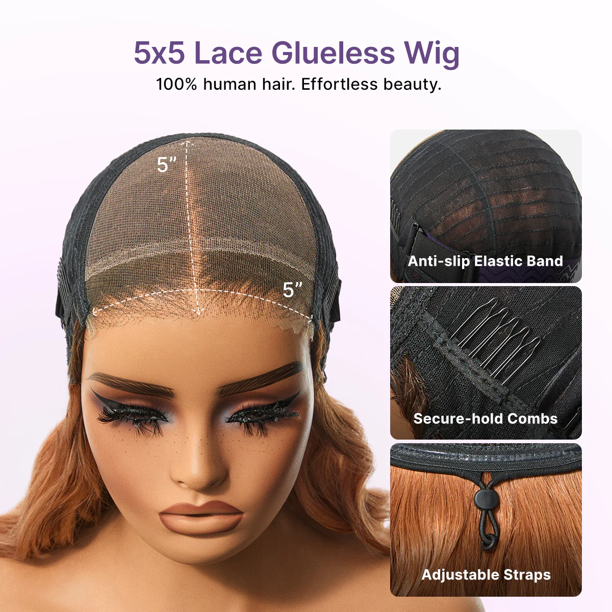 Ombre Ginger Loose Wave 180% Density Glueless 5x5 Closure HD Lace Wig Pre-Cut Lace Flexi-Fit Drawstring - Image 7