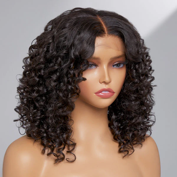 12 Inches | Casual Bouncy Curly 4x4 Closure Lace Glueless Mid Part Short Wig 100% Human Hair - Image 2