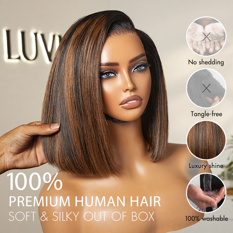PreMax Wigs | Super Natural Hairline Silky Blunt Cut Bob Glueless 13x4 Frontal Lace Human Hair Short Wig Pre-Cut Lace - Image 8