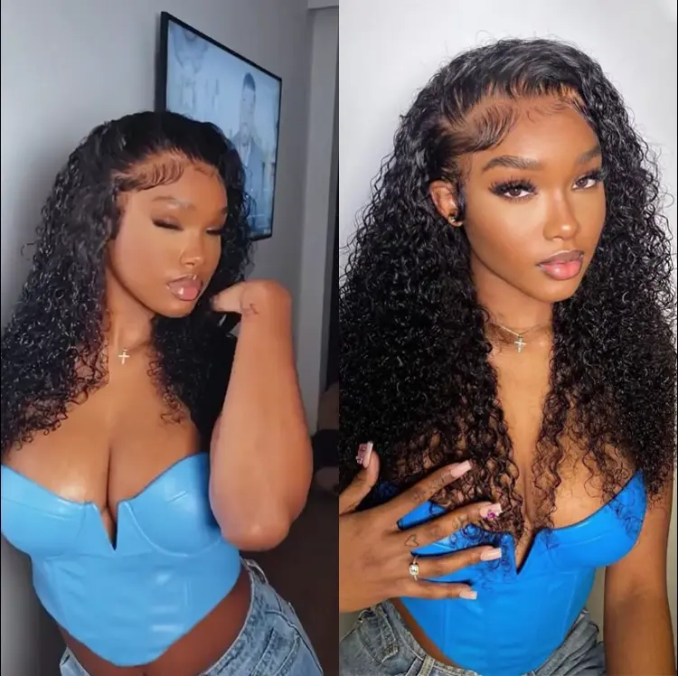 PreMax 180% / 250% Density Water Wave Glueless Flexi-Fit Drawstring 13x4 Frontal Lace Fluffy Curly Wig Pre-Cut Lace - Image 10