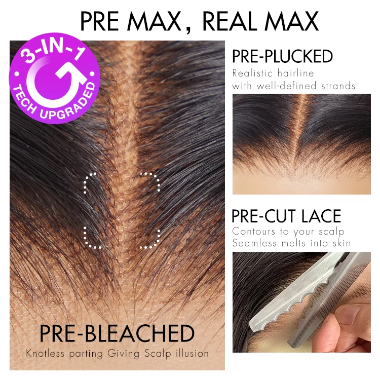 PreMax Wigs | Jet Black Middle Part Silky Straight Glueless 5x5 Closure Lace Wig Pre-Cut Lace - Image 4