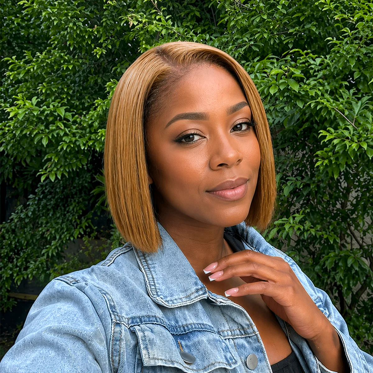PreMax Wigs Super Natural Hairline Golden Brown Silky Blunt Cut Bob Glueless 13x4 Lace Front Human Hair Short Wig Pre-Cut Lace