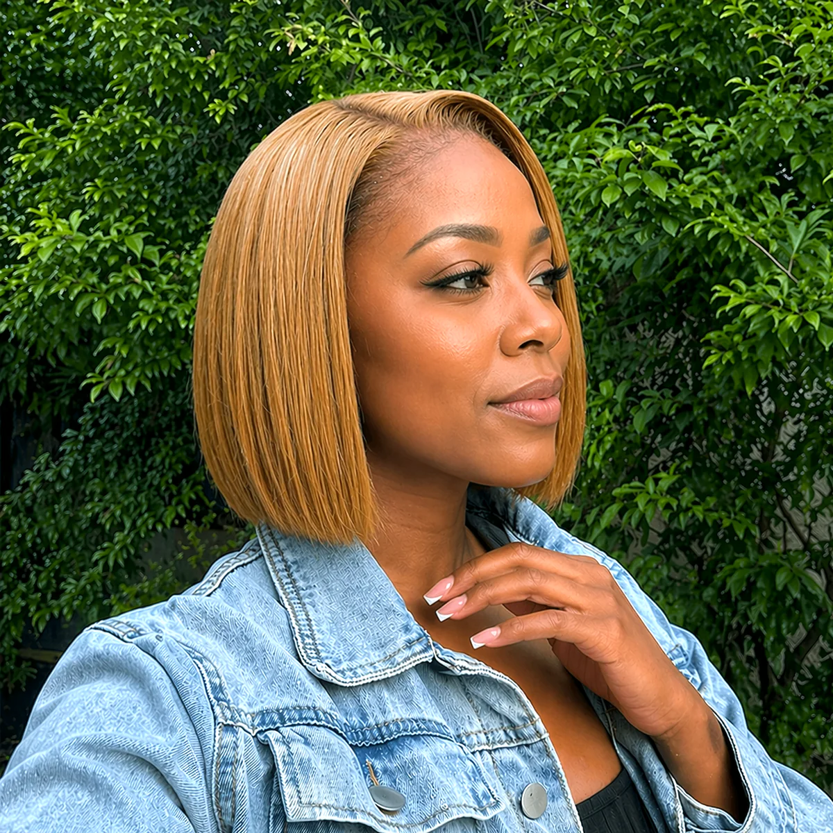 PreMax Wigs Super Natural Hairline Golden Brown Silky Blunt Cut Bob Glueless 13x4 Lace Front Human Hair Short Wig Pre-Cut Lace - Image 2