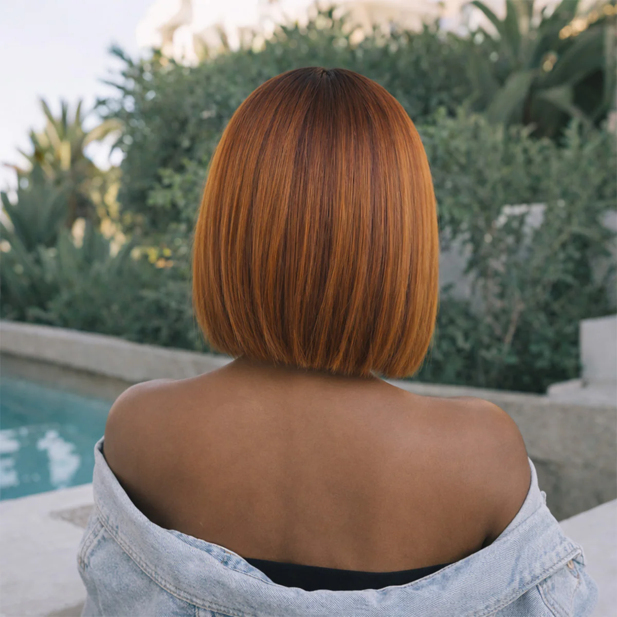 PreMax Wigs Super Natural Hairline Warm Copper Brown ombre Silky Blunt Cut Bob Glueless 13x4 Lace Front Human Hair Short Wig Pre-Cut Lace - Image 3