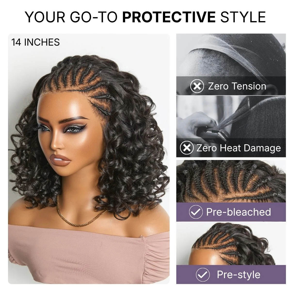Readitress™ Chic & Voluminous 180% Density Pre-Braided Bouncy Curly Glueless Ear-to-ear 13x4 Frontal Lace Wig - Image 2