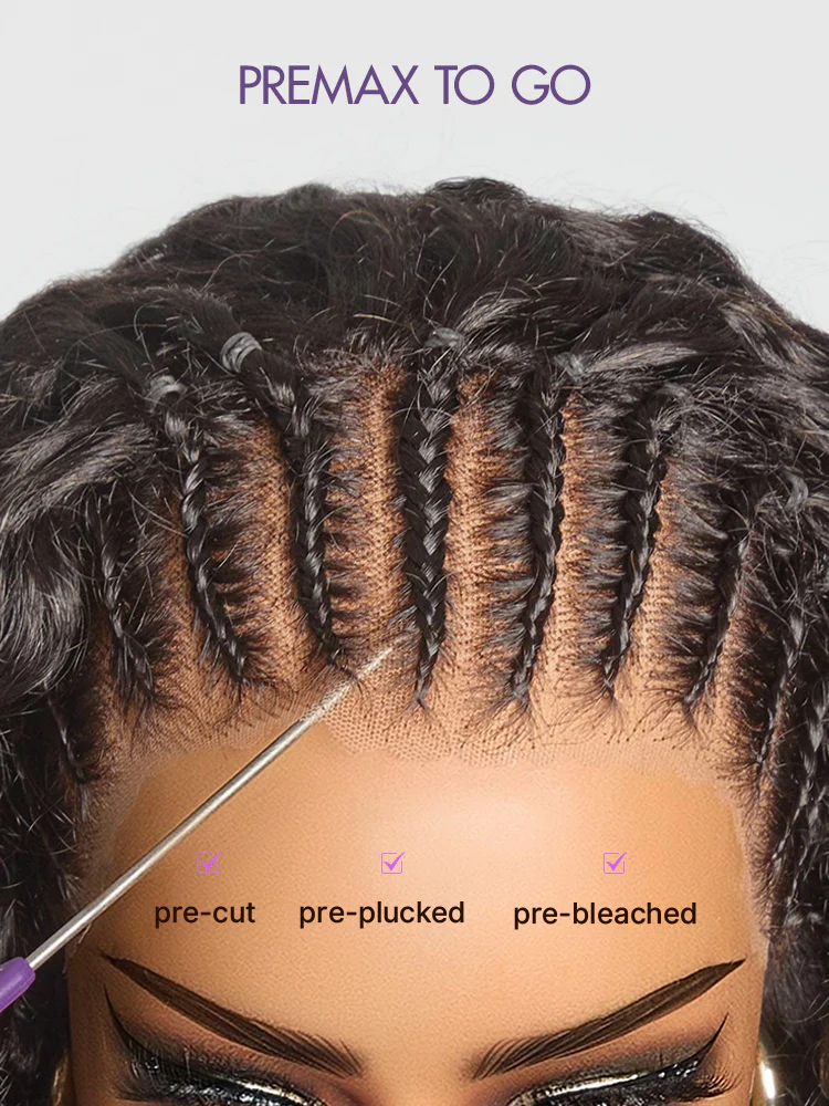 Readitress™ Knotless Fulani Braids Deep Wave Glueless Ear-to-ear 13x4 Frontal HD Lace Wig Human Hair - Image 3