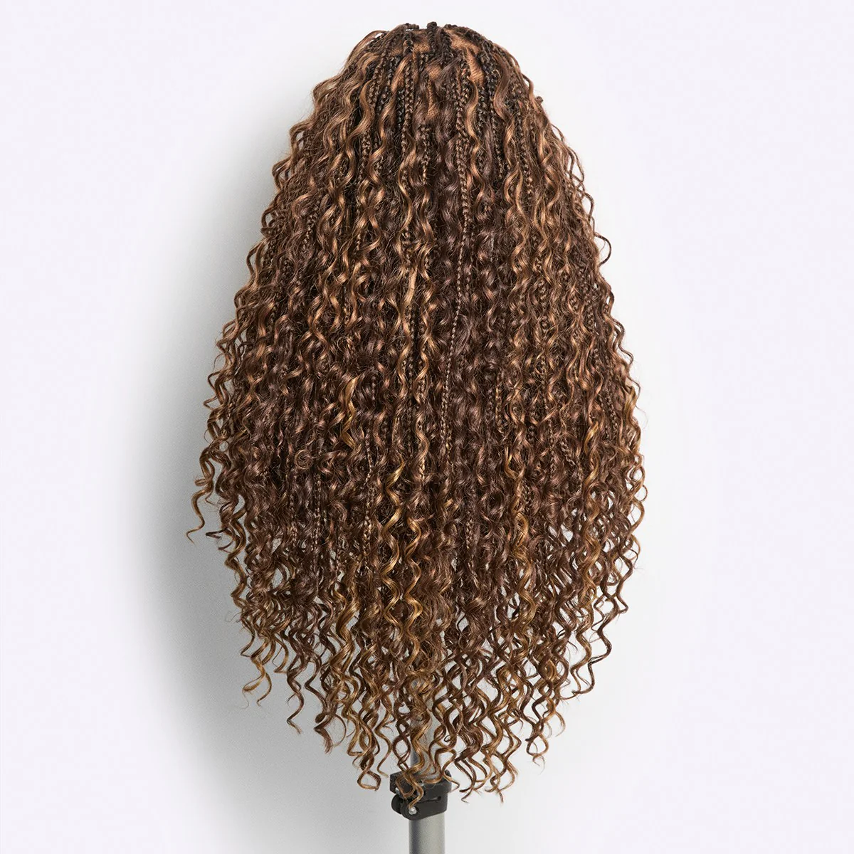 OwnScalp™ Mix Blonde / Natural Black Light Weight Flexi-Fit Invisi Drawstring Cap HD Full Lace Knotless Boho Curls Braided Long Wig Super Natural Scalp - US Only - Image 6