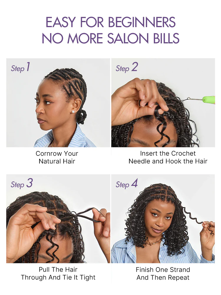 Readitress™ Pre-Separated Feather Crochet Human Hair for Miracle Knots Boho Braids | Ombre Brown Deep Wave Protective Style (Free Gifts Included) - Image 11