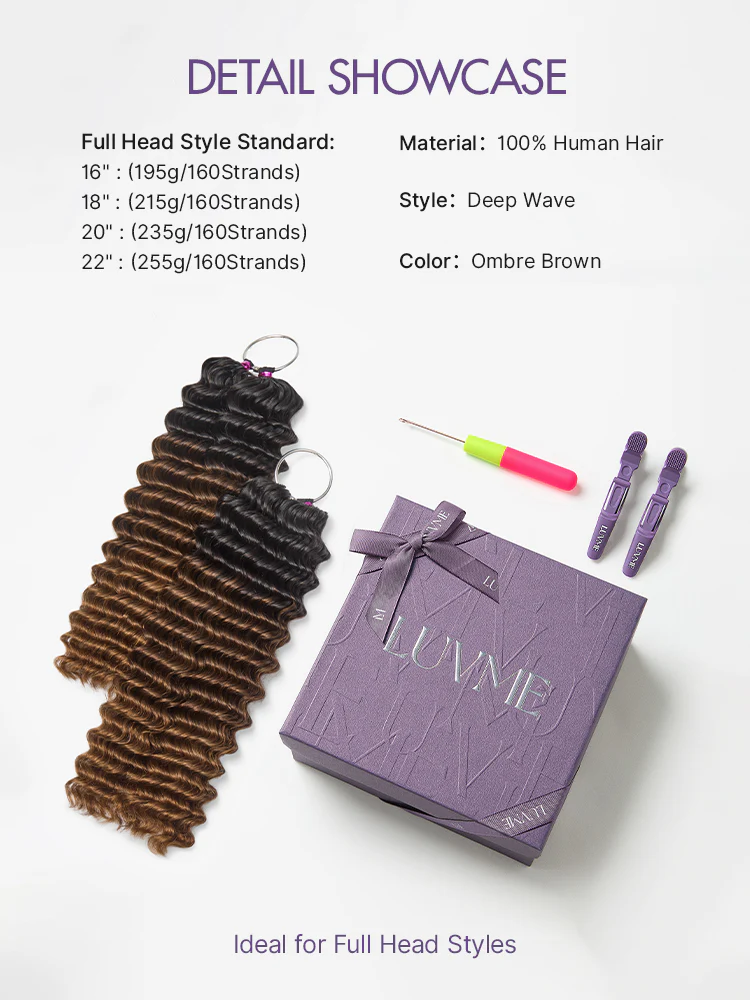 Readitress™ Pre-Separated Feather Crochet Human Hair for Miracle Knots Boho Braids | Ombre Brown Deep Wave Protective Style (Free Gifts Included) - Image 18