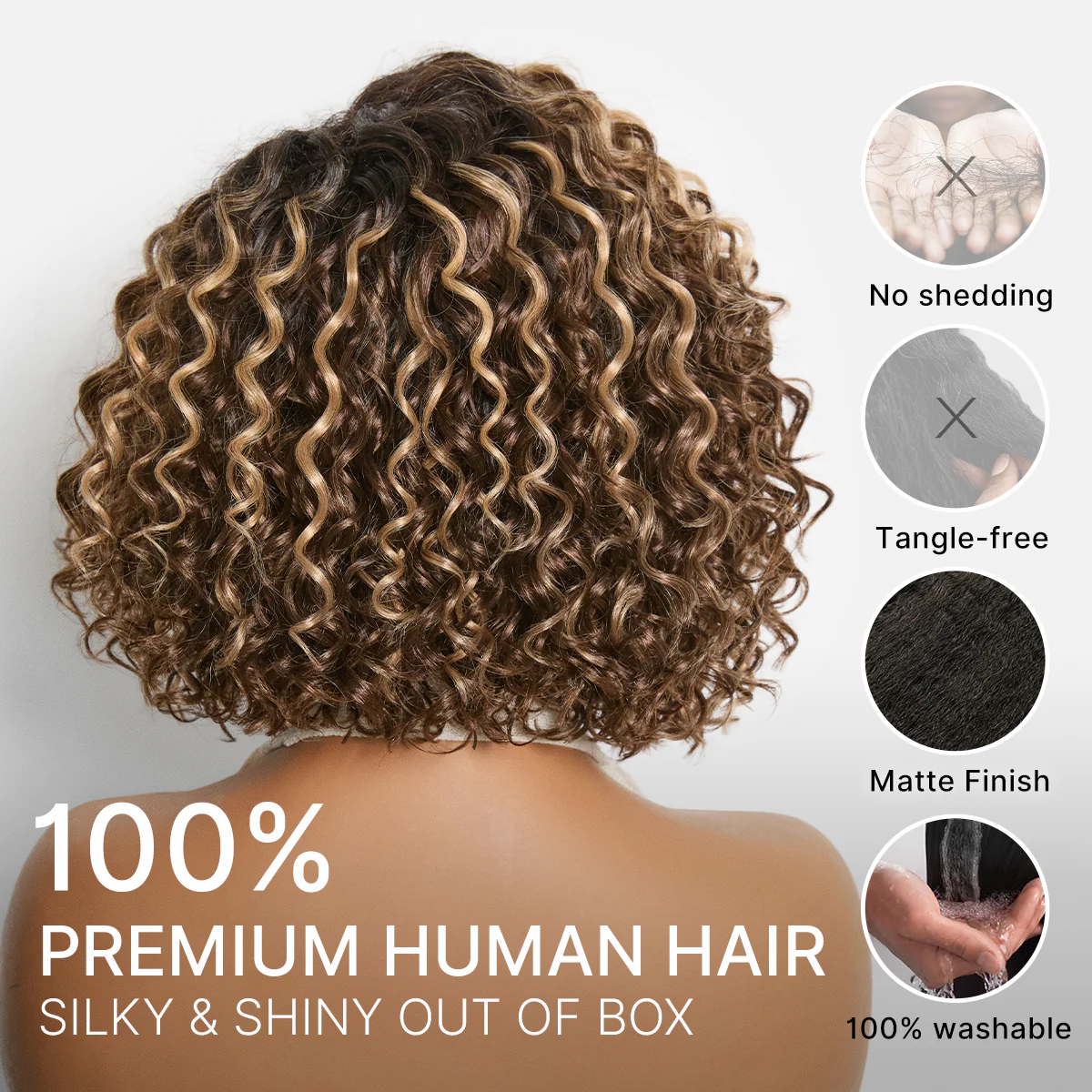 Ready to Go Blonde Highlight / Natural Black / Ombre Brown Water Wave Short Curly Bob Wig Glueless Minimalist HD Lace Wig Pre-Cut Lace - Image 6