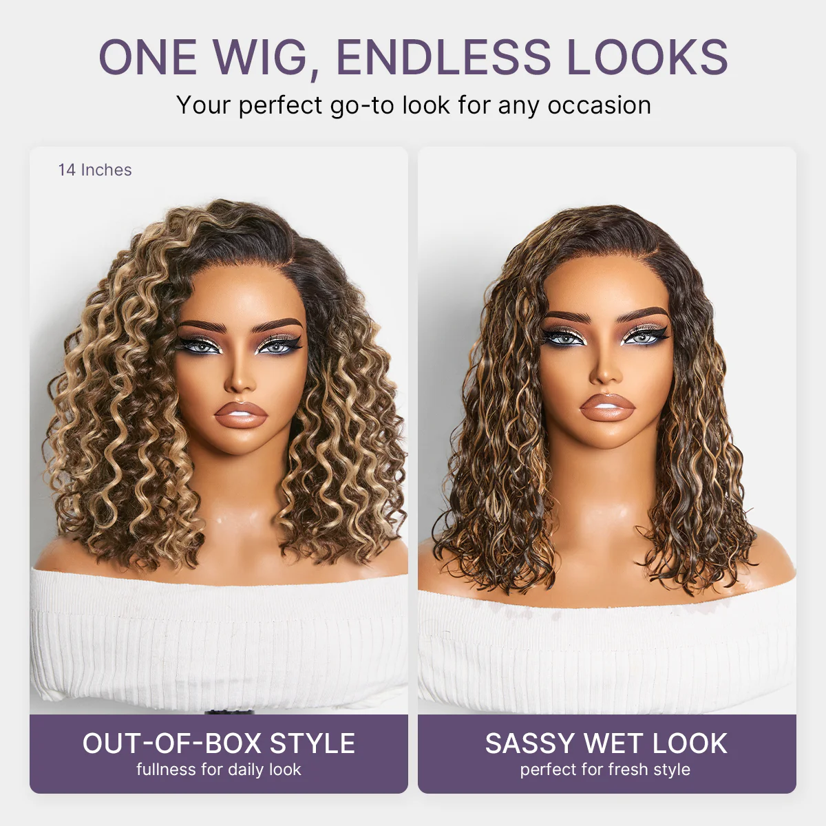 Ready to Go Blonde Highlight / Natural Black / Ombre Brown Water Wave Short Curly Bob Wig Glueless Minimalist HD Lace Wig Pre-Cut Lace - Image 7