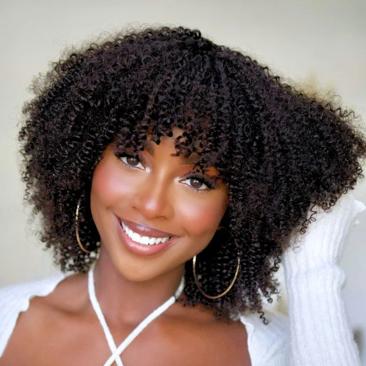 Breathable Cap Ready to Go Bouncy Jerry Curl Glueless Minimalist Lace Curly Wig with Bangs - Image 6