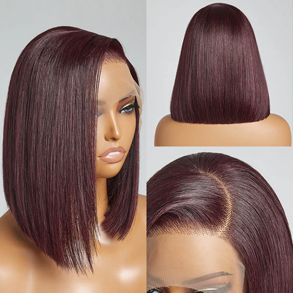 Reddish Purple Glueless Blunt Cut Bob 5x5 Closure Wig 100% Human Hair | Easy Install & Effortless - Image 6