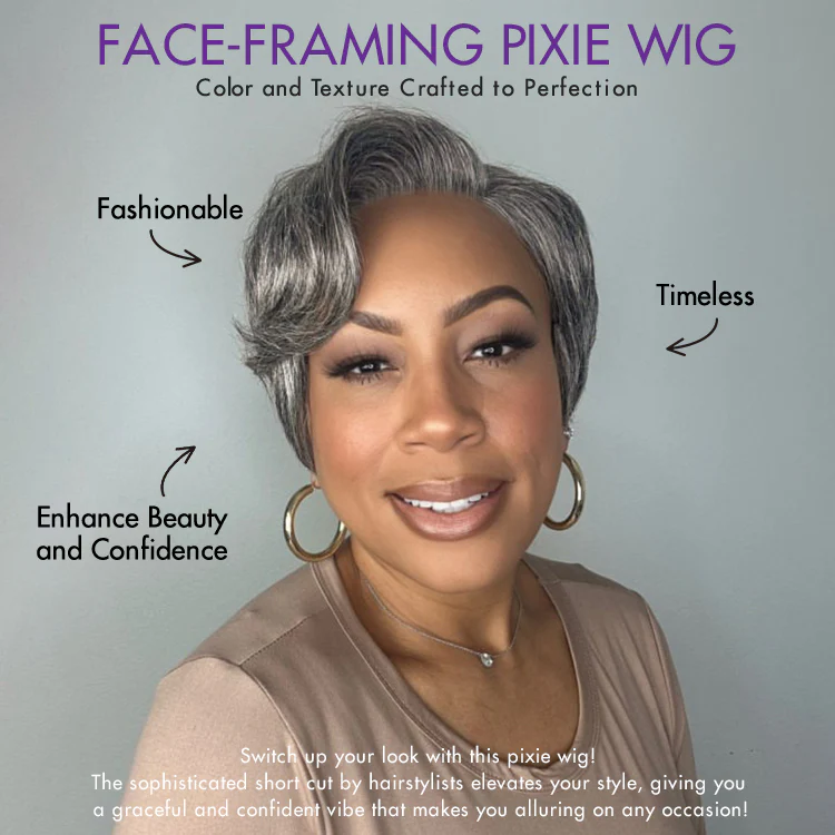Salt and Pepper Short Pixie Cut Wig Glueless Minimalist HD Lace Grey Wig Pre-Cut Lace - Image 2