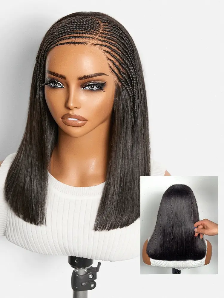 Side-Parted Fulani Braids Straight 13x4 Frontal Lace Bob Wig Pre-cut Lace