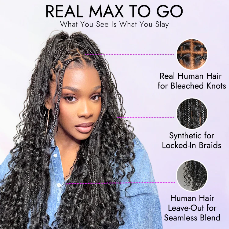 Special Offer | Flexi-Fit Invisi Drawstring Cap Full Lace Knotless Boho Curls Braided Long Wig Super Natural Scalp - Image 4