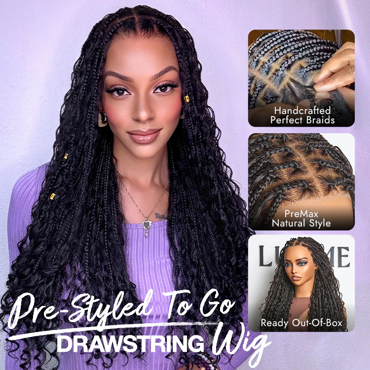 Special Offer | Flexi-Fit Invisi Drawstring Cap Full Lace Knotless Boho Curls Braided Long Wig Super Natural Scalp - Image 5