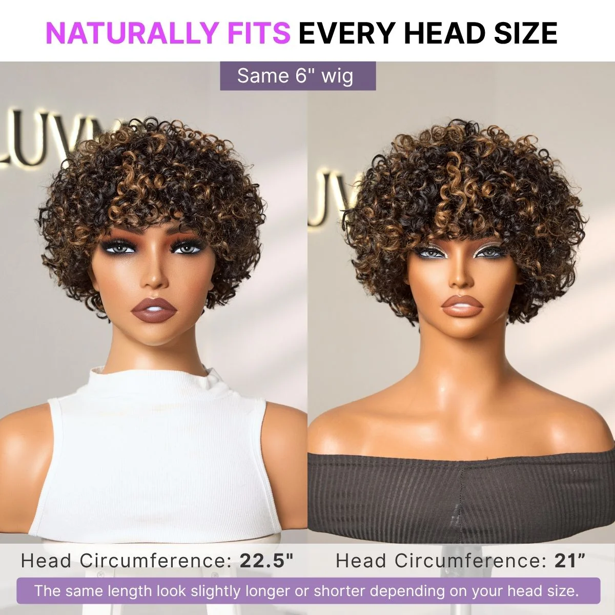Throw On & Go Brown Highlight Short Curly with Bangs Wig Ultra Comfort Skin-Like Soft Care Glueless Hair Loss Friendly Wig - Image 7