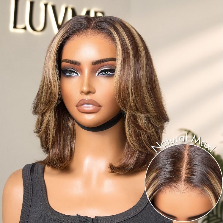 Tiktok Exclusive Deal | Blonde Highlight / Brown Highlight Short Layered Bob Wig Glueless 5x5 Closure Pre-Cut Lace Wig - Image 9