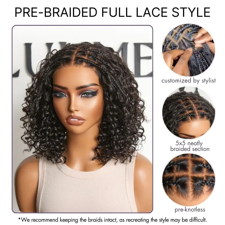 Tiktok Exclusive Deal | Boho Braids Deep Curly Glueless 5x5 Closure Lace with Braided Top Human Hair Wig Pre-Cut Lace - Image 2