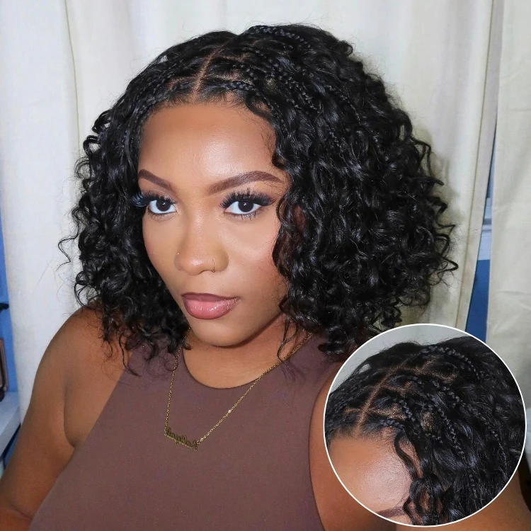 Tiktok Exclusive Deal | Boho Braids Deep Curly Glueless 5x5 Closure Lace with Braided Top Human Hair Wig Pre-Cut Lace - Image 3