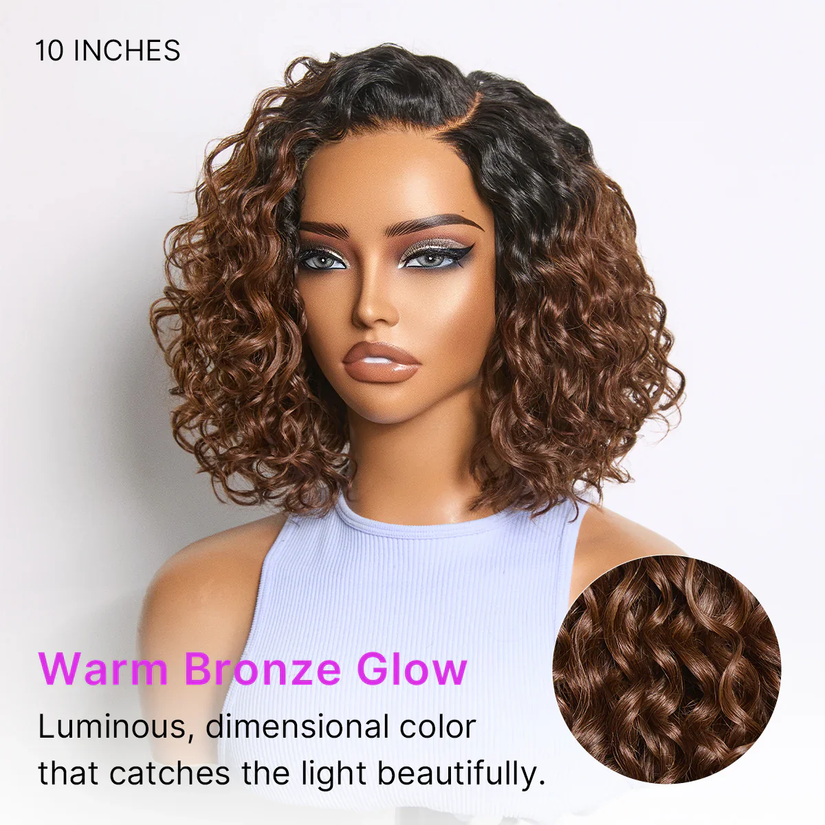 Tiktok Exclusive Deal | Ready to Go Blonde Highlight / Natural Black / Ombre Brown Water Wave Short Curly Bob Wig Glueless Minimalist HD Lace Wig Pre-Cut Lace - Image 10
