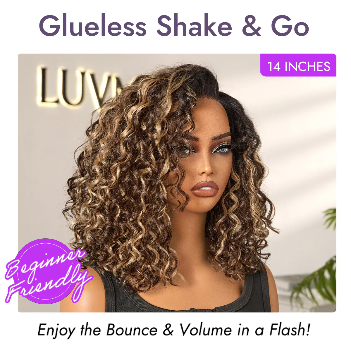 Tiktok Exclusive Deal | Ready to Go Blonde Highlight / Natural Black / Ombre Brown Water Wave Short Curly Bob Wig Glueless Minimalist HD Lace Wig Pre-Cut Lace - Image 3